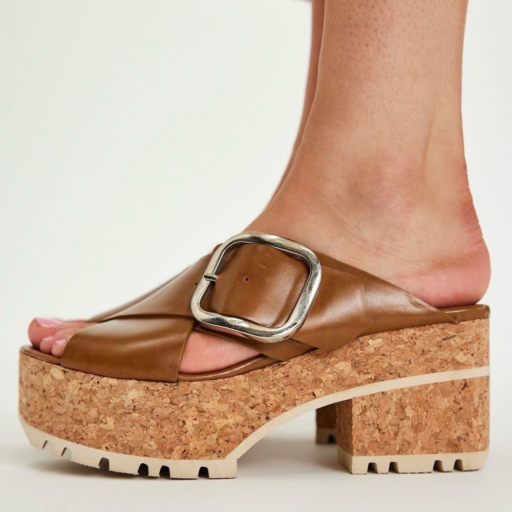 Homers x Free People Platform Buckle Slide Sandals in Brown